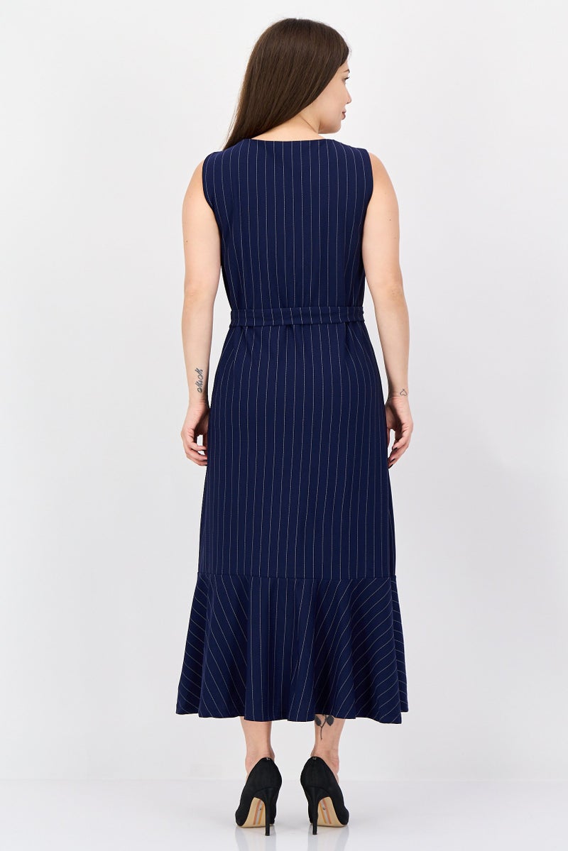 trendyol Women Micro Stripe Maxi Dress, Navy - Image 3